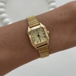 Kare Tasarım Kadranı Sarı Gold Vintage Saat