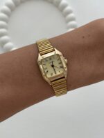 Kare Tasarım Kadranı Sarı Gold Vintage Saat