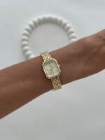 Kare Tasarım Zirkon Taşlı Kadranı Sarı Gold Vintage Saat - Görsel 3