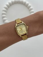 Kare Tasarım Kadranı Sarı Gold Vintage Saat