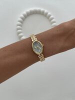 Oval Tasarım Kadranı Beyaz Gold Vintage Saat - Görsel 3