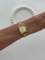 Kare Tasarım Kadranı Sarı Gold Vintage Saat - Görsel 3