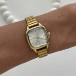 Kare Tasarım Kadranı Beyaz Gold Vintage Saat