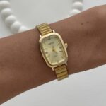 Dikdörtgen Tasarım Kadranı Sarı Gold Vintage Saat