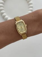Dikdörtgen Tasarım Kadranı Sarı Gold Vintage Saat