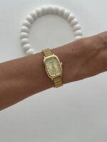 Dikdörtgen Tasarım Kadranı Sarı Gold Vintage Saat - Görsel 3