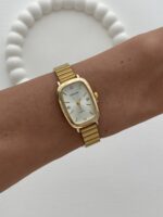 Dikdörtgen Tasarım Kadranı Beyaz Gold Vintage Saat
