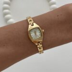 Kare Tasarım Kadranı Beyaz Gold Vintage Saat