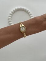 Kare Tasarım Kadranı Beyaz Gold Vintage Saat - Görsel 3