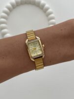 Dikdörtgen Tasarım Zirkon Taşlı Kadranı Sarı Gold Vintage Saat