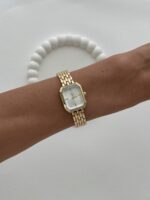 Kare Tasarım Zirkon Taşlı Kadranı Beyaz Gold Vintage Saat - Görsel 3