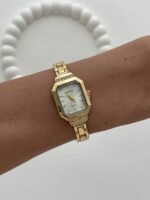 Kare Tasarım Zirkon Taşlı Kadranı Beyaz Gold Vintage Saat