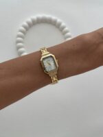 Kare Tasarım Zirkon Taşlı Kadranı Beyaz Gold Vintage Saat - Görsel 3
