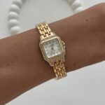 Kare Tasarım Zirkon Taşlı Kadranı Beyaz Gold Vintage Saat