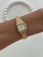 Kare Tasarım Zirkon Taşlı Kadranı Beyaz Gold Vintage Saat