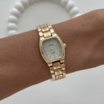 Kare Tasarım Kadranı Beyaz Gold Vintage Saat
