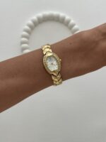 Oval Tasarım Zirkon Taşlı Kadranı Beyaz Gold Vintage Saat - Görsel 3