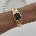 Kare Tasarım Kadranı Siyah Gold Vintage Saat