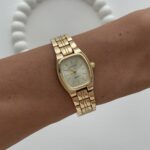 Kare Tasarım Kadranı Sarı Gold Vintage Saat