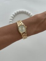 Kare Tasarım Kadranı Sarı Gold Vintage Saat - Görsel 3