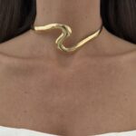 Özel Seri Kıvrım Tasarım Gold Choker Kolye
