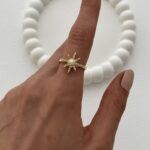 Özel Seri Zirkon Taşlı Yıldız Tasarım İnci Detay Ayarlanabilir Gold Yüzük