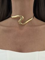 Özel Seri Kıvrım Tasarım Gold Choker Kolye