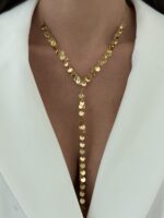 Özel Seri Yuvarlak Pul Tasarım Saçak Gold Y Kolye