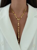 Özel Seri Yuvarlak Pul Tasarım Saçak Gold Y Kolye - Görsel 3
