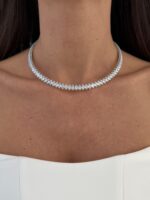 Özel Seri Damla Baget Taşlı Gümüş Choker Kolye