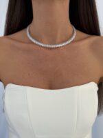 Özel Seri Damla Baget Taşlı Gümüş Choker Kolye - Görsel 4