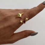 Özel Seri Yıldız Desen Ayarlanabilir Gold Yüzük