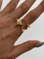 Özel Seri Yıldız Desen Ayarlanabilir Gold Yüzük - Görsel 3
