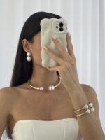Özel Seri Uçları İnci Detay Gold Tırtık Choker Kolye - Görsel 3