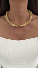 Özel Seri Sarmal Tel Tasarım Gold Choker Kolye - Görsel 3