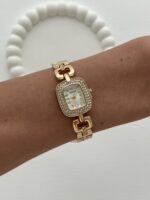 Kare Tasarım Zirkon Taşlı Kadranı Beyaz Gold Vintage Saat