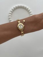 Yuvarlak Tasarım Kalp Detay Kadranı Beyaz Gold Vintage Saat - Görsel 3