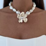 Özel Seri Gold Çiçek Büyük Barok İnci Choker Kolye