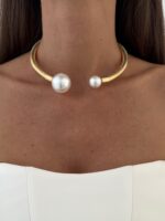 Özel Seri Uçları İnci Detay Gold Tırtık Choker Kolye