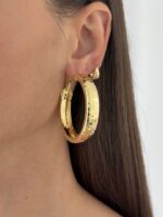 Özel Seri Yuvarlak Desenli Büyük Gold Halka Küpe