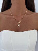 Özel Seri Zirkon Taşlı Beyaz Opal Taş Gold Yıldız Kolye - Görsel 3