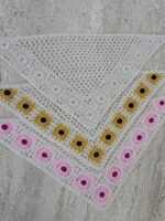 Sarı Çiçek Tasarım Örgü Krem Bandana - Görsel 4