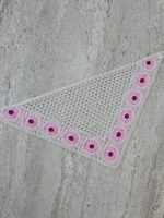 Pembe Çiçek Tasarım Örgü Krem Bandana - Görsel 3