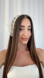 Tül Tasarım Çiçek Detay Beyaz Bandana - Görsel 3