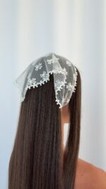 Tül Tasarım Kurdele Detay Beyaz Bandana - Görsel 7