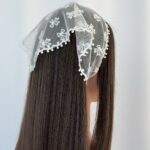 Tül Tasarım Kurdele Detay Beyaz Bandana