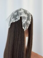 Tül Tasarım Kurdele Detay Beyaz Bandana
