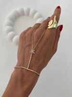 Özel Seri Çiçek Tasarım Zirkon Taşlı Gold Şahmeran - Görsel 2