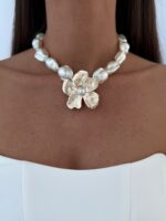 Özel Seri Gold Çiçek Büyük Barok İnci Choker Kolye
