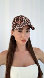 Kahverengi Leopar Tasarım Kep Şapka - Görsel 3